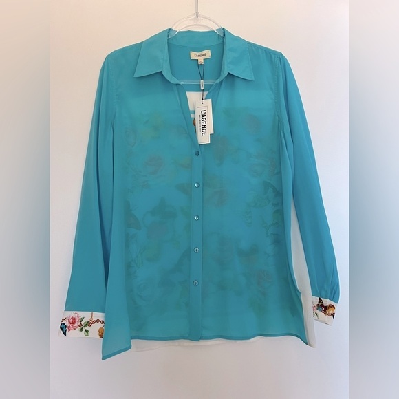 NEW L'AGENCE GIO SILK BLOUSE - AQUA MULTI BUTTERFLY SCARF / Medium - Picture 5 of 8